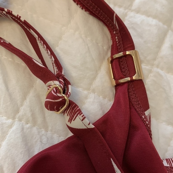 MIRACLESUIT Hibiskiss bathing suit bra TOP burgundy white Pompei bikini top 34D - Picture 9 of 15